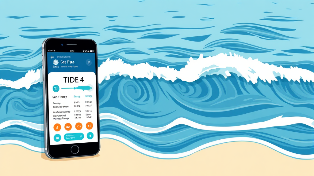 서해안 물때표 완벽 가이드: 낚시, 해루질, 안전까지 A to Z 6 바다타임 앱/웹 활용법 (illustration 스타일)