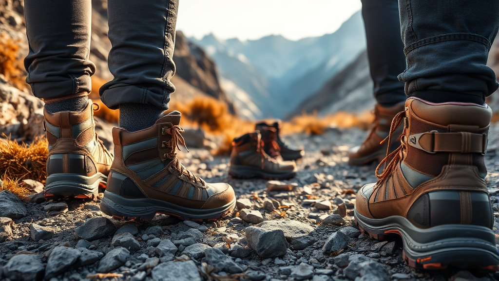 등산화 종류별 특징 비교 (realistic 스타일)