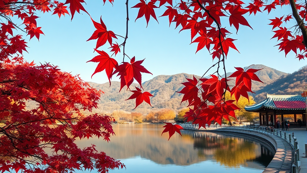 내장산: 단풍과 주차 정보 (realistic 스타일)