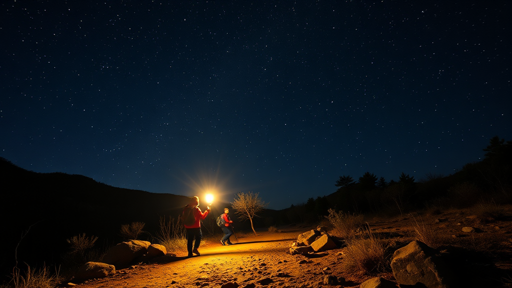 야간 산행 코스 선택 및 일정 관리 (realistic 스타일)